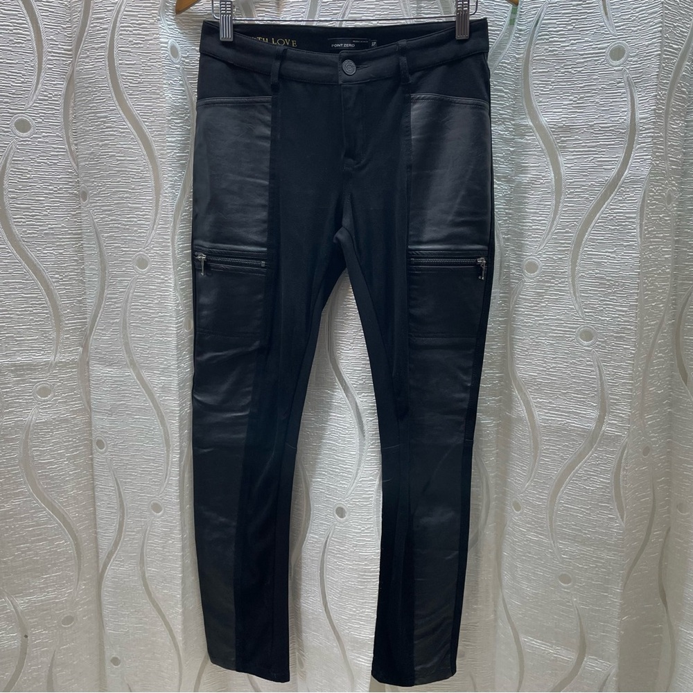 Point‎ Zero Nicole Benisti Pants Womens 27 Black Moto Faux Leather Panel